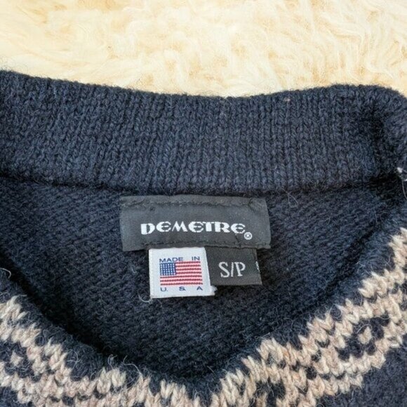 Demetre Fair Isle Snowflake Blue and White Wool Sweater Size Small - Picture 9 of 10